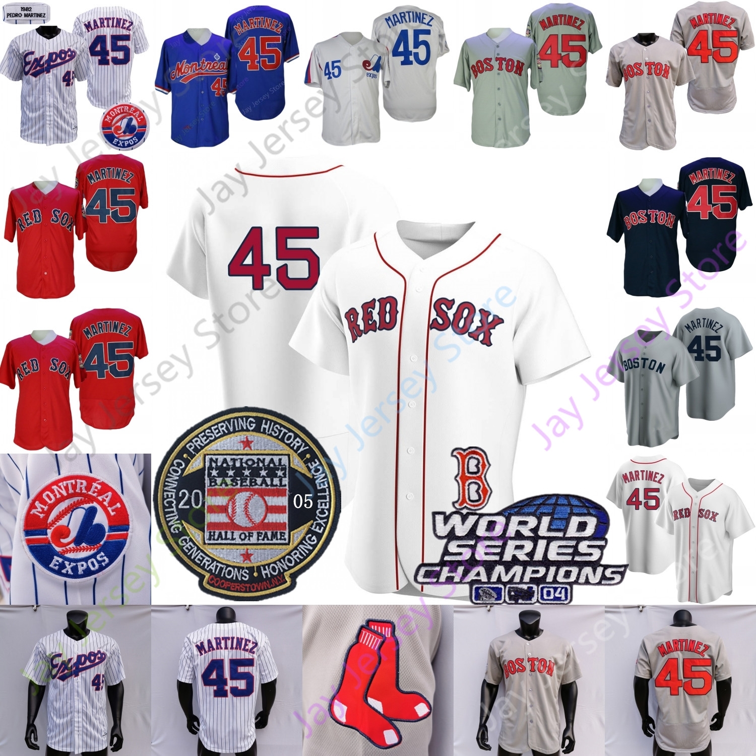 

Pedro Martinez Jersey 2004 WS 2015 Hall Of Fame Patch Expos 1982 White Pinstripe Grey Red White Navy Fans Player Grey Turn Back Expos White, Blue;black