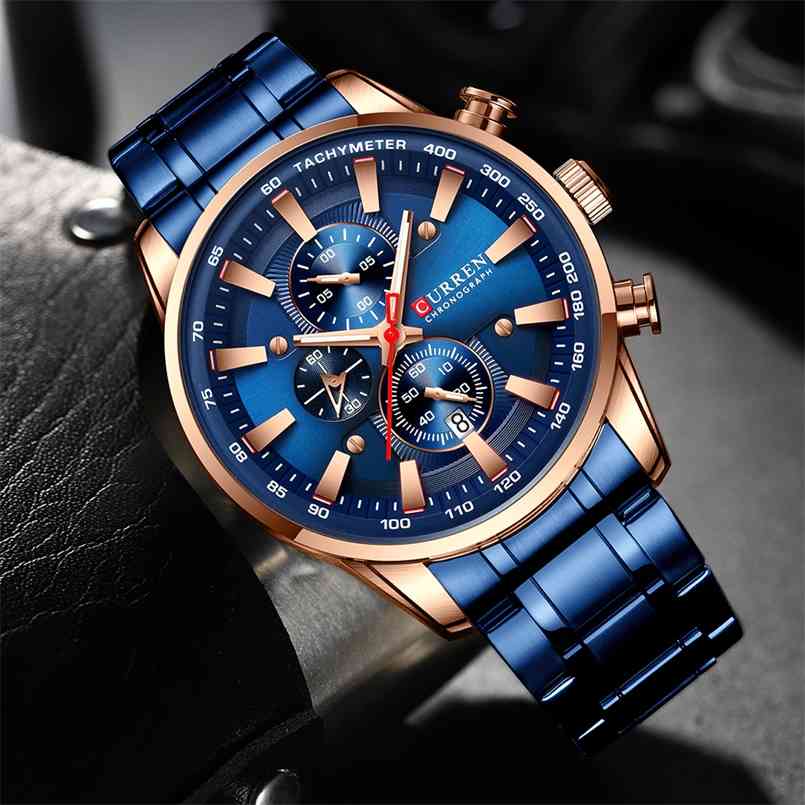 

Relogio Masculino Mens Watches Top Brand Luxury Curren Business Watch Chronograph Wrist For Blue 210707, Silver-blue