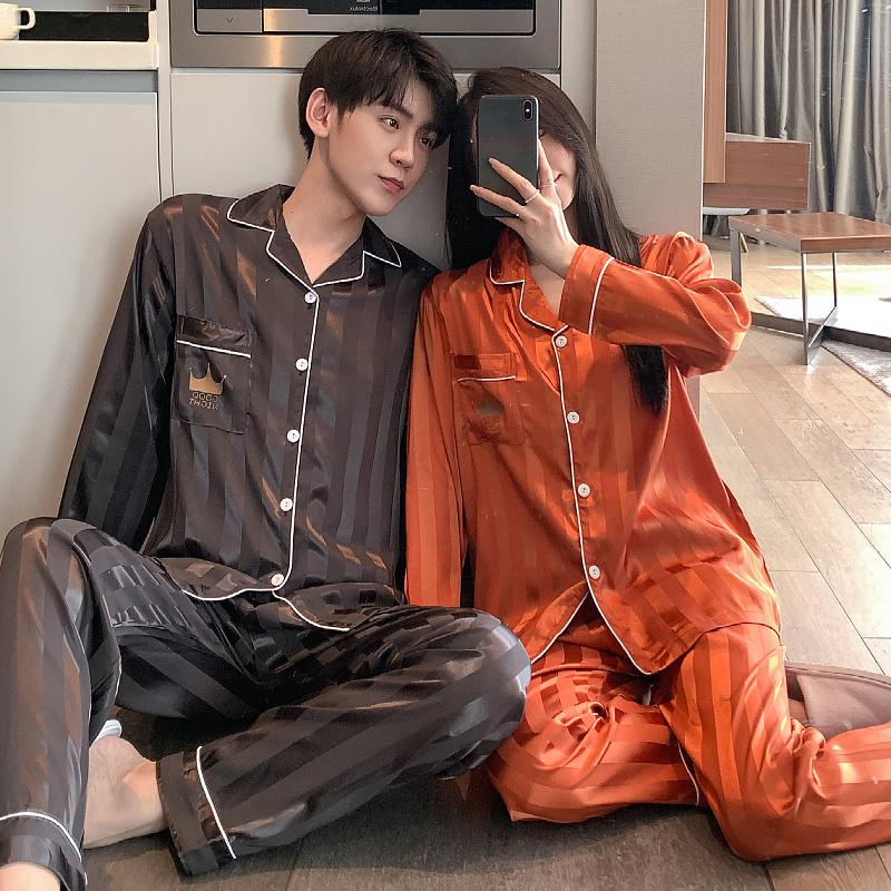 

Men's Sleepwear Couple Pajamas Fake Silk Women Long Sleeve Autumn Man Pyjama Loose Men Pijama Set Plus Size Homewear Shirt, C q 108 yinhui