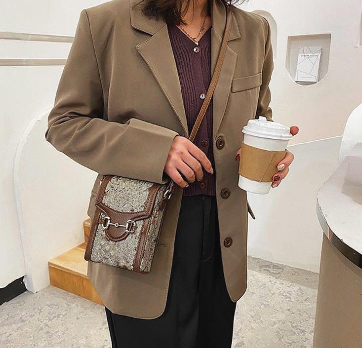 

Cross Body Bag Spring/Summer 2021 Buckle Print Shoulder Messengerbag, Coffee