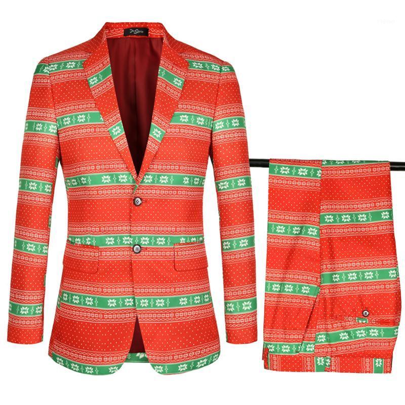 

Men' Suits & Blazers Christmas With Pants Mens Red And Green Pinted Tuxedo Jacket Men Blazer Wedding Costume Homme -4XL Plus Size, 1 piece tie a