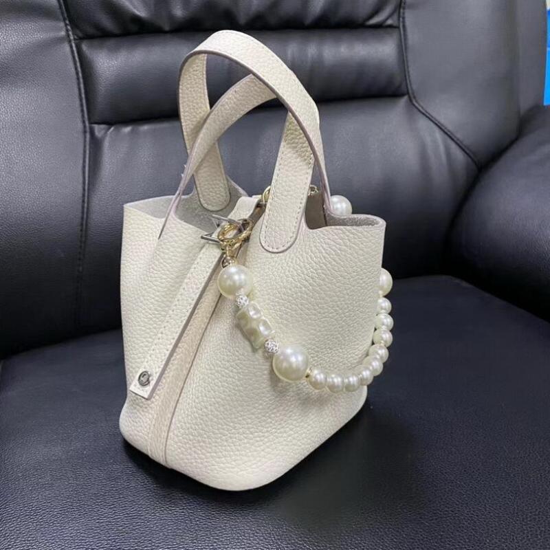 

Evening Bags LOMANTINA Fashion Cow Leather Pearl Chain Women Bucket Bag Mini Handbags Small Tote Girls Lovely Luxury Purses For Woman
