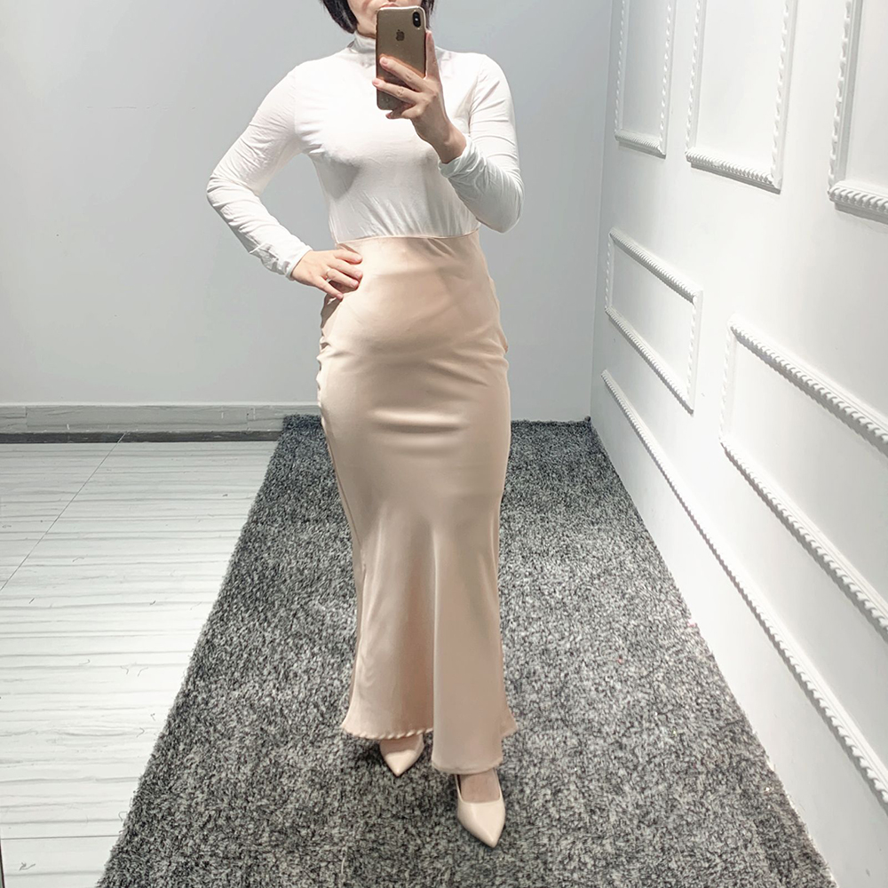 

faldas mujer moda muslim high waist bodycon maxi pencil long satin skirt jupe longue femme skirts womens korean fashion clothingplus size cl, Red