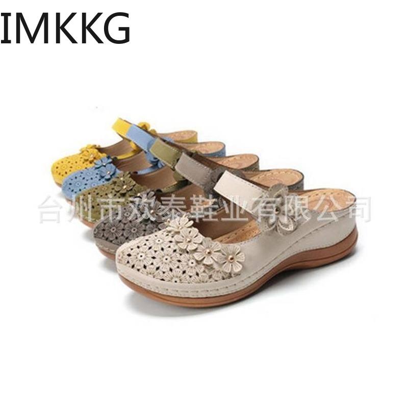 

Slippers Summer Women Pu Leather Leisure Flat Shoes Flower Comfortable Zapatos De Mujer, Black