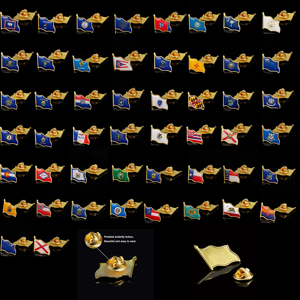 50PCS USA All 50 Metal Enamel Pin and Brooches Craft States Flag Lapel Craft Waving Brooch Badge Patriot Collectible-image-701491852
