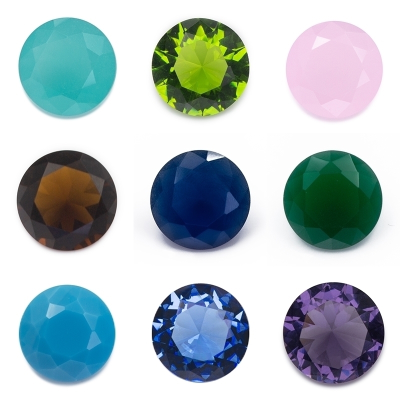 

Size 1.0mm-15mm Round Shape Loose Glass Stone BW1 Color Peridot Blue Green Violet