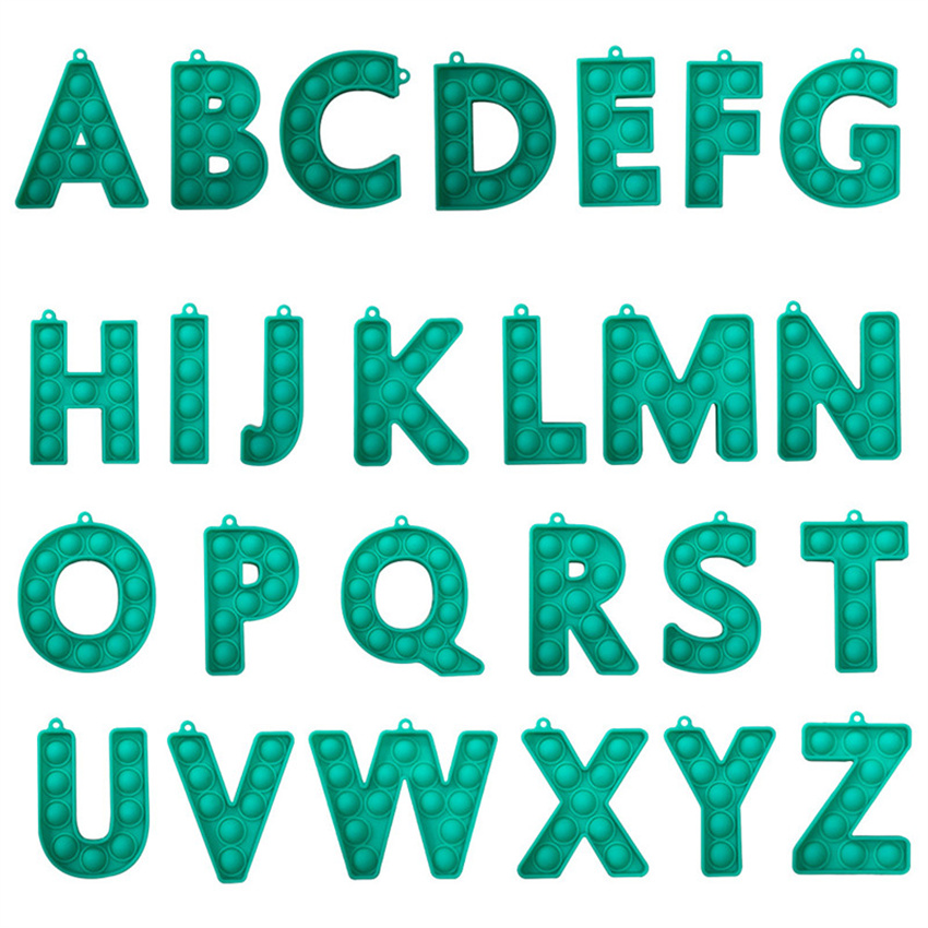 

50%off 26 letters/set Sensory fidget keyring Alphabet shape push popper board keychain finger puzzle charm tie dye rain 200pcs