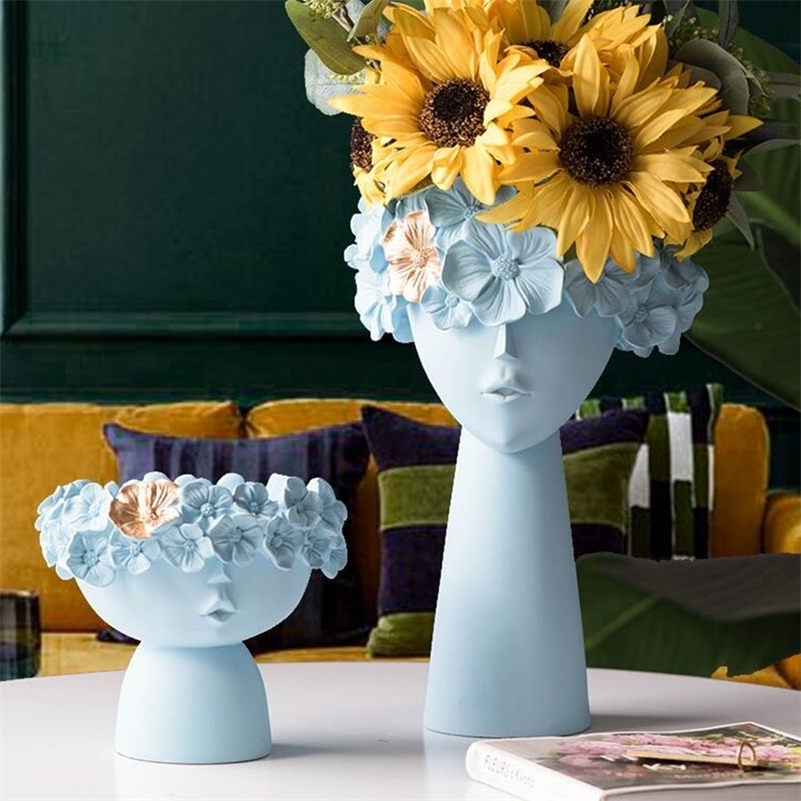 

Resin Vase Home Decor Planter Pot Head Sculpture Storage Box Pen Holder Creative Decoration Accessories Art Ornaments 220221