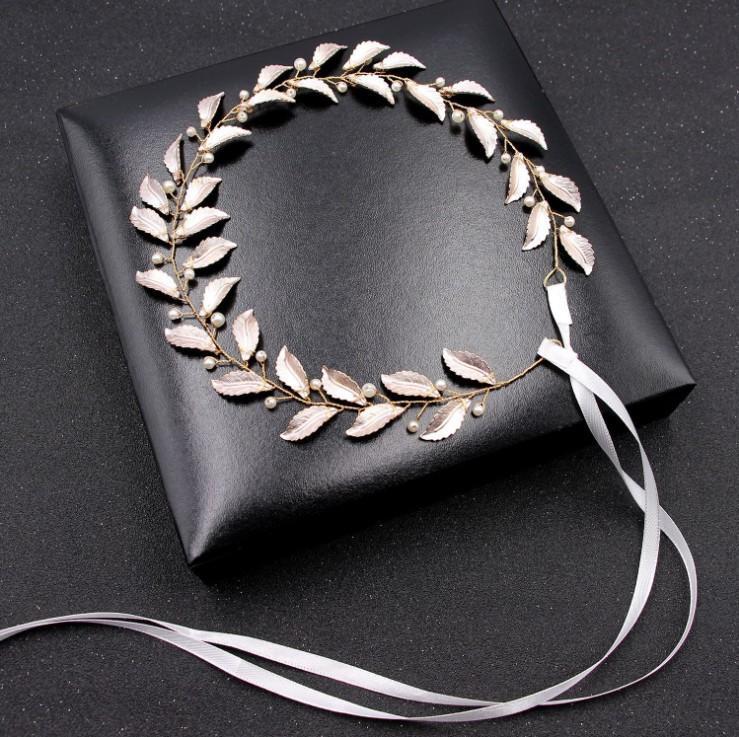 

Hair Clips & Barrettes Fashion Gold Metal Leaf Pearl Headband Hairband For Women Wedding Accessories Tiara Elegant Leaves Head Piece, Golden;silver