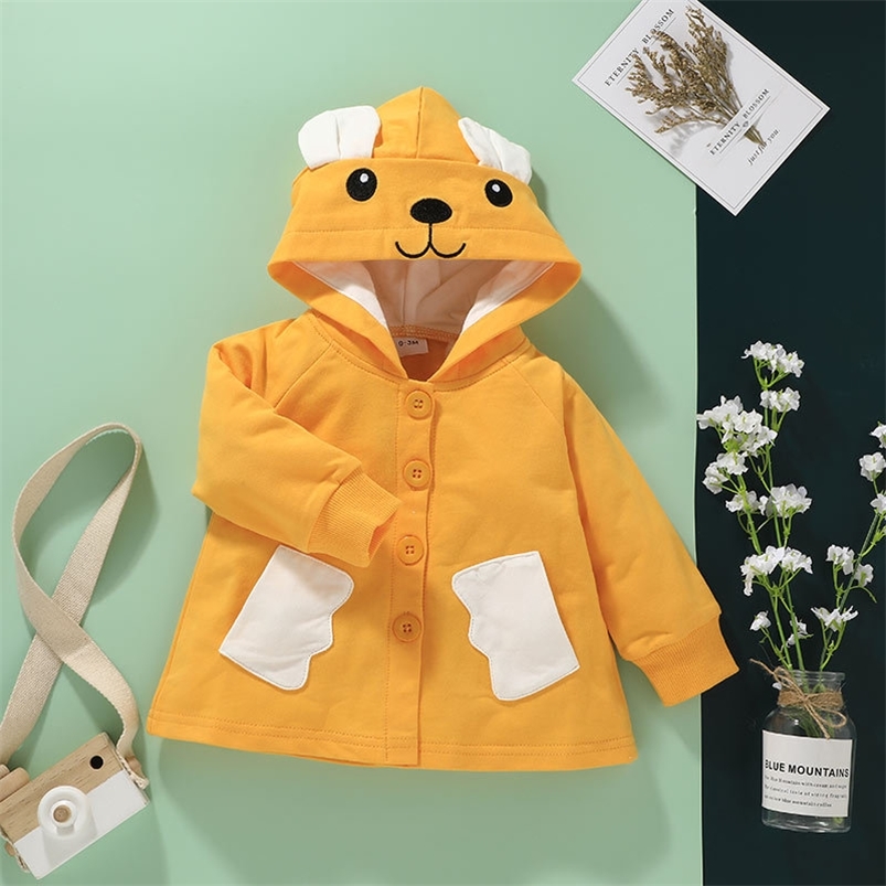 

Winter Children Casual Long Sleeve Hooded Single Breasted Cute White Pockets Hoodies Baby Girls 0-18M 210629, Yellow