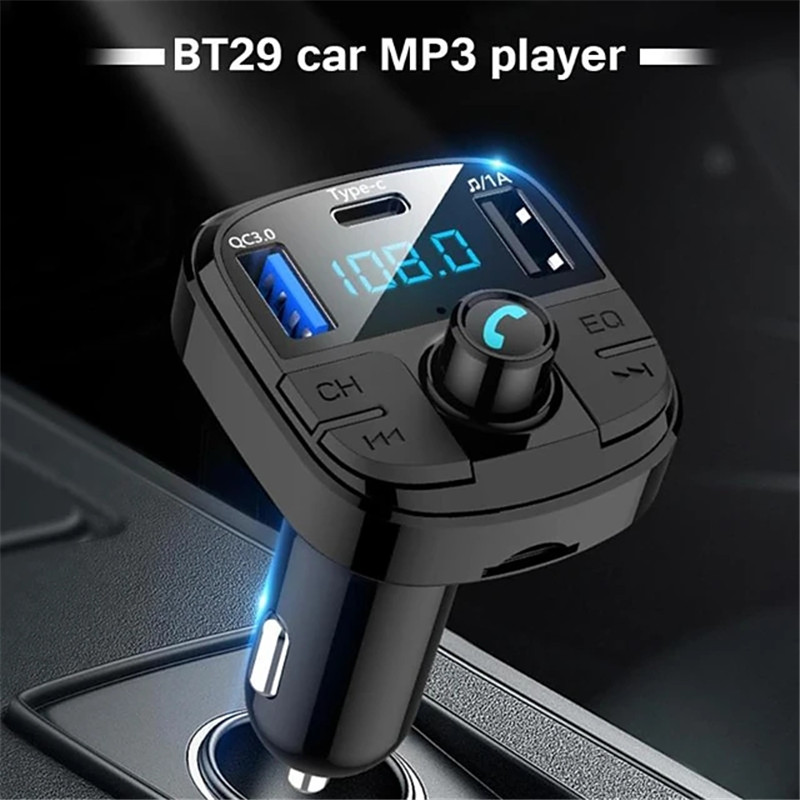 

Fast Car Chargers USB Quick Charge QC 3.0 Bluetooth 5.0 FM Transmitter MP3 Music Player Wireless Adapter Modulator Handsfree Calling Audio Receiver For Iphone 12, Black
