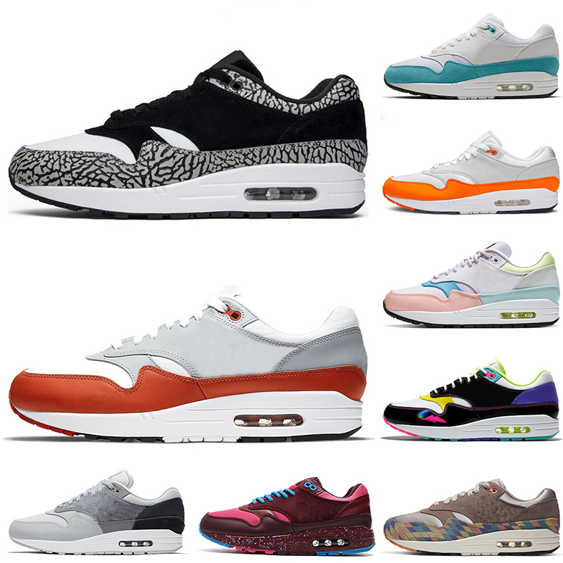 

2021 Fashion Women Mens 1 Sneakers Airmaxs Running Shoes Parra Amsterdam Dark Teal Green Triple Black White Off Jogging Sports Trainers Size 36-45, White;red