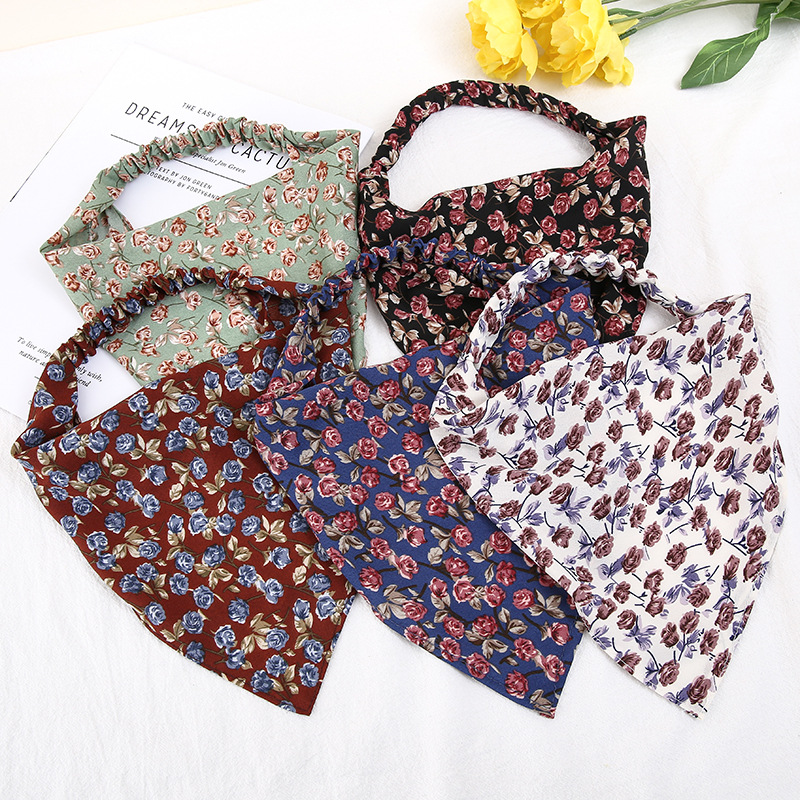 Chiffon Square Scarf with Floral Print Women Elastic Hair Headset Accessories Triangle 211636-image-706376890
