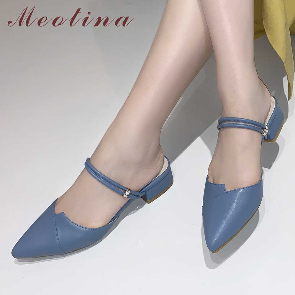 

Meotina Women Mules Shoes Summer Slippers Crystal Block Heels Shoes Fashion Pointed Toe Slides Lady Sandals Big Size 33-43 210608, White