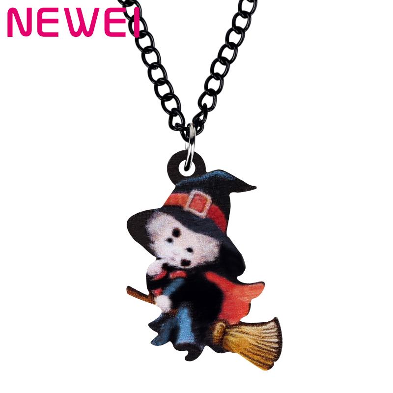 

Pendant Necklaces Ei Acrylic Halloween Cartoon Broom Witch Girl Necklace Long Cute Collar Chain Choker Jewelry For Women Kid Gifts, Silver