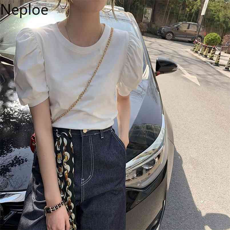 

Neploe Summer Shirts for Women Korean Fashion Tshirt O-neck Short Puff Sleeve Tees Loose All-match Cotton White Tops Mujer 210708