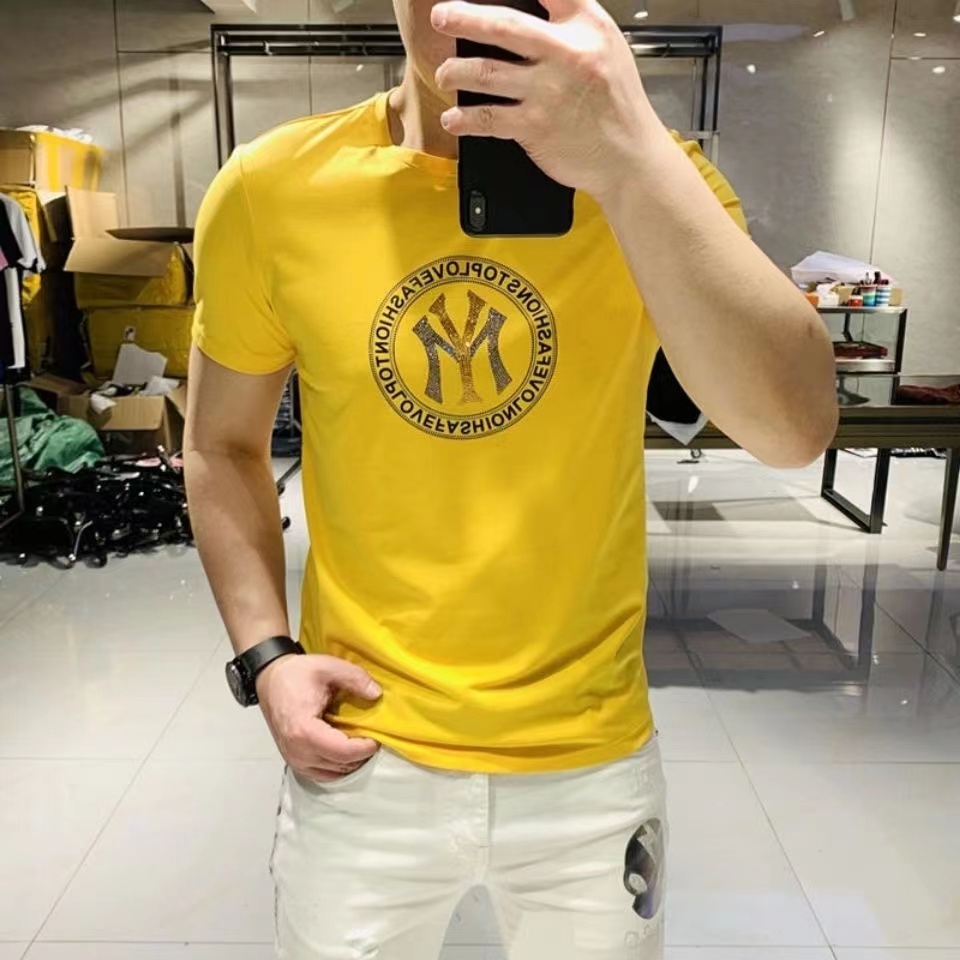 

Men's T-Shirts 2022 New Diamonds Personality Trend Heavy Craft Letter Hot Drill Slim O-Neck Man T-shirt High-Quality Multicolor Men Clothing Blue Yellow Black White M-5XL