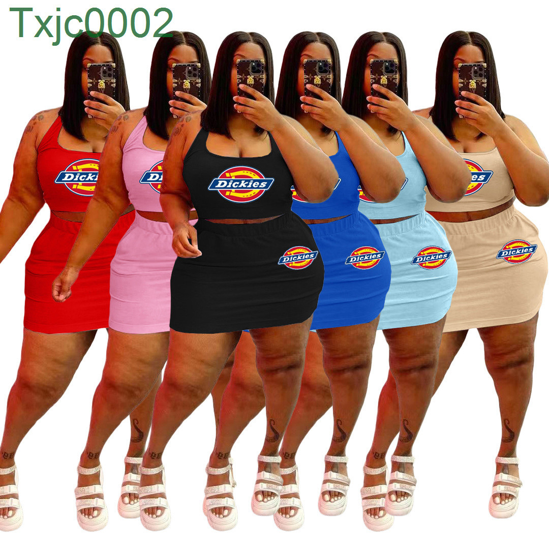 

Women Tracksuits Two Pieces Dress Set Designer Outfits Solid Colour Sleeveless Leisure Sports Hip Skirt Letters Printed Plus Size -5XL, Blue