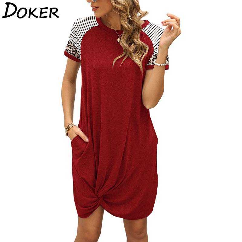 

Leopard Pattern Patchwork Short Sleeve Pocket Women Dress Loose Casual Button Female Plus Size Dresses 210604, Coffee