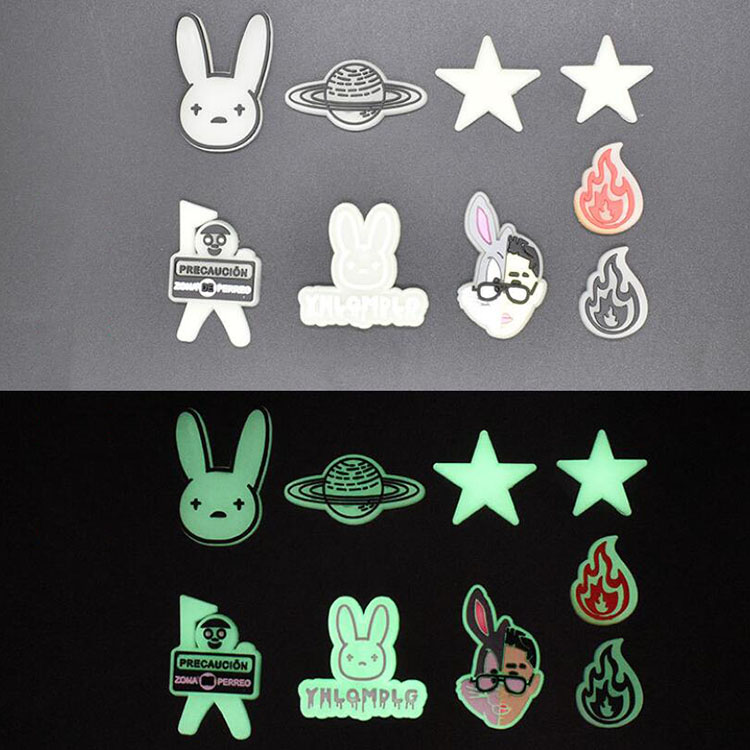 

9 style bad bunny Glow Shoe Charms luminous Buckles Charm Decoration,croc shoes Accessories glowing up in the dark