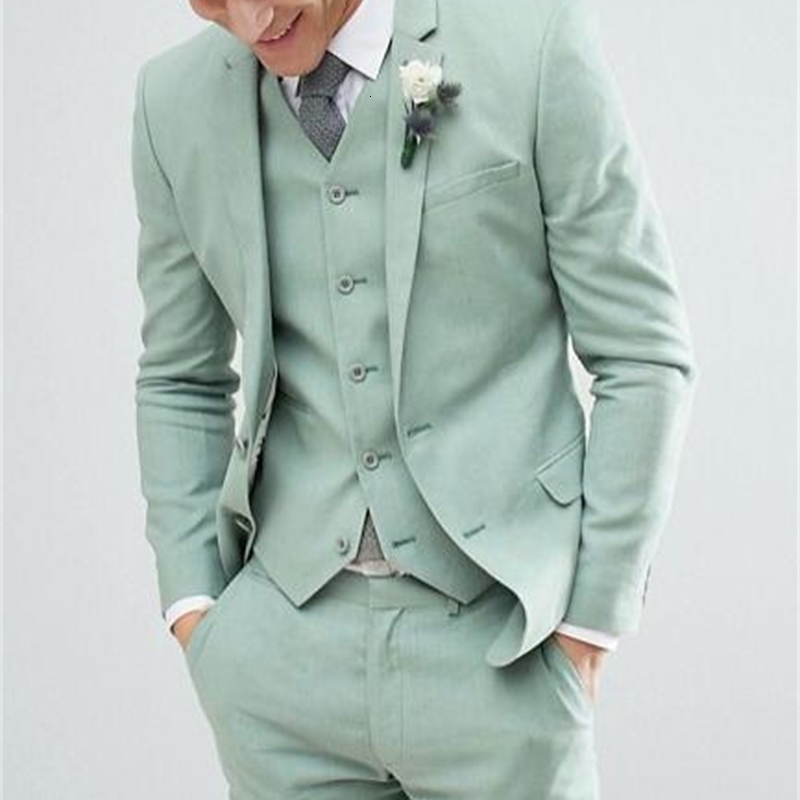 Men&#039;s Suits & Blazers Suit Green Man suits Three pins carve lapel fashions groom attire Male suit blazer -pants vest 3JXN-image-702404916