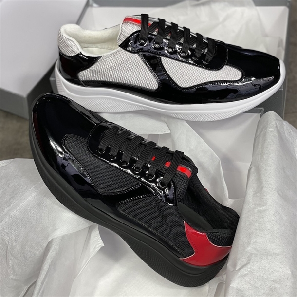 

Newest Men America Cup Designer Boots For Teens Sneakers Top Patent Leather Flat Trainers Black Blue Mesh Lace-up Nylon Casual Runner with Box Shoes, Color 8
