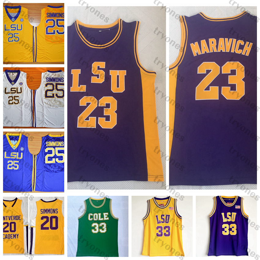 

Mens LSU Tigers College Basketball Jerseys 25 Ben Simmons 23 Pete Maravich Vintage 33 COLE High School Jersey Montverde Academy Yellow Stitched Shirts -XXL, Yellow33