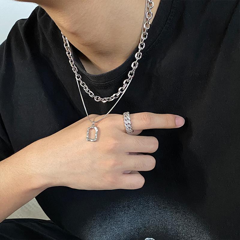 

Chains Men's And Women's Simple Hip-hop Necklace Personalized Accessories Couple Lover Commemorative Special Significance Gift, Silver