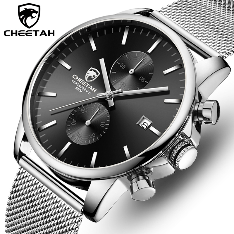 

CHEETAH Luxury Brand Men Quartz Watch Mens Chronograph Sport Watches Waterproof Wristwatch Analog Date Clock Relogio Masculino 210517, Silver black