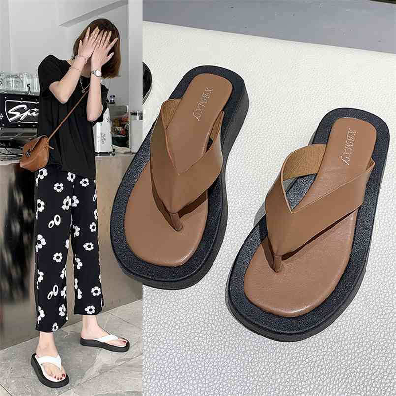 

Summer Women's Shoes Slippers Soft Flats Ladies Outside Open Toe Solid PU Flip Flops Zapatillas Mujer 210607, Black