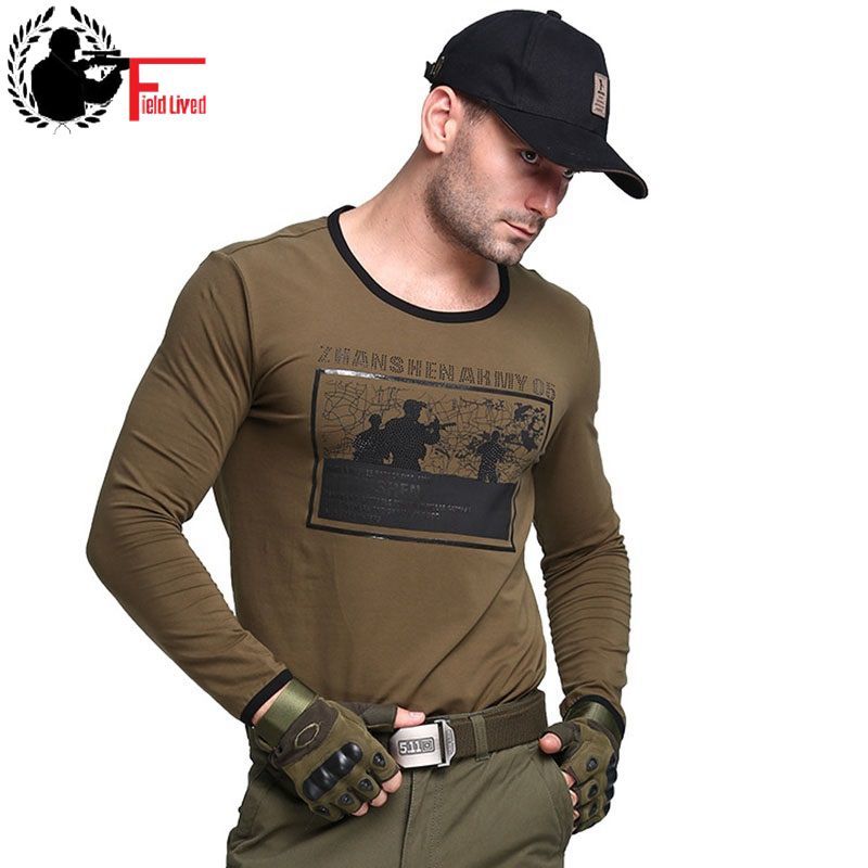 

Men's Long Sleeve Army Combat Military T Shirt 100% Cotton Plus Size T-shirt Casual Male Tactical Army Tee Tops TShirt 4XL 210518, Army green