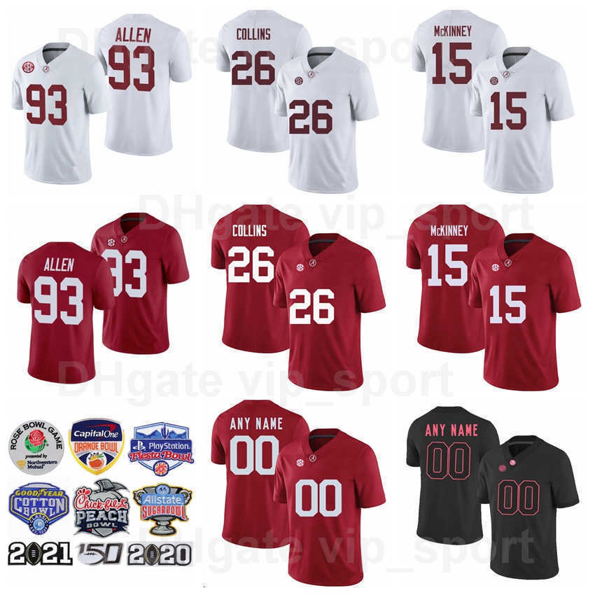 

NCAA Alabama Crimson Tide Football College 93 Jonathan Allen Jersey Men University 11 Henry Ruggs III Xavier McKinney 15 Bart Starr 6 Blake Sims 26 Landon Collins, Black