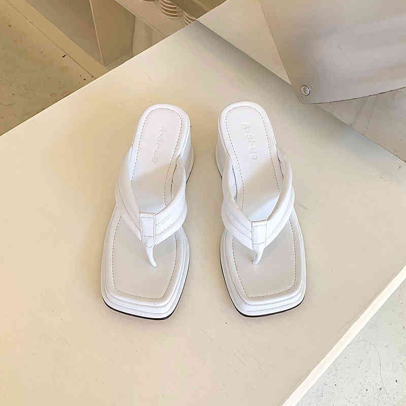 

slippers flip flops women platform wedge square toe female fashion summer casual shoes light sole ladies luxury brand slide h, Black