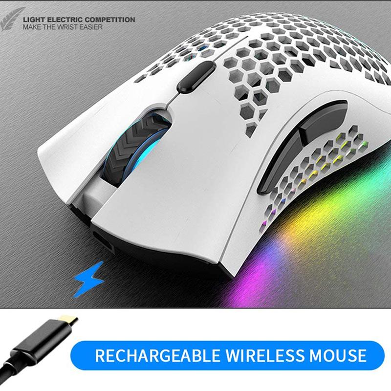 Mice 2021 Lightweigh Honeycombs Design Rechargeable Wireless Gaming Mouse With USB Receiver RGB Backlight GK99-image-732787733