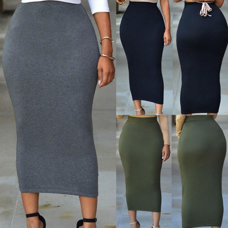 

Skirts WOMEN LADIES HIGH WAIST LONG PLAIN BODYCON FLARED SKIRT PLUS SIZE, Blue