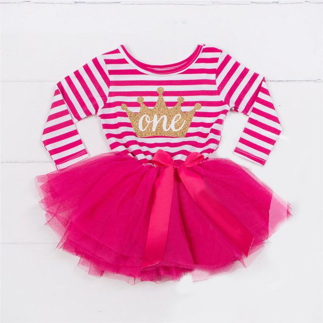 

Girl's Dresses Baby Girl Birthday Crown Letters Long Sleeve Stripe Cake 1-2-3T Princess Children Clothing E90286 HPTK, Purple 3t