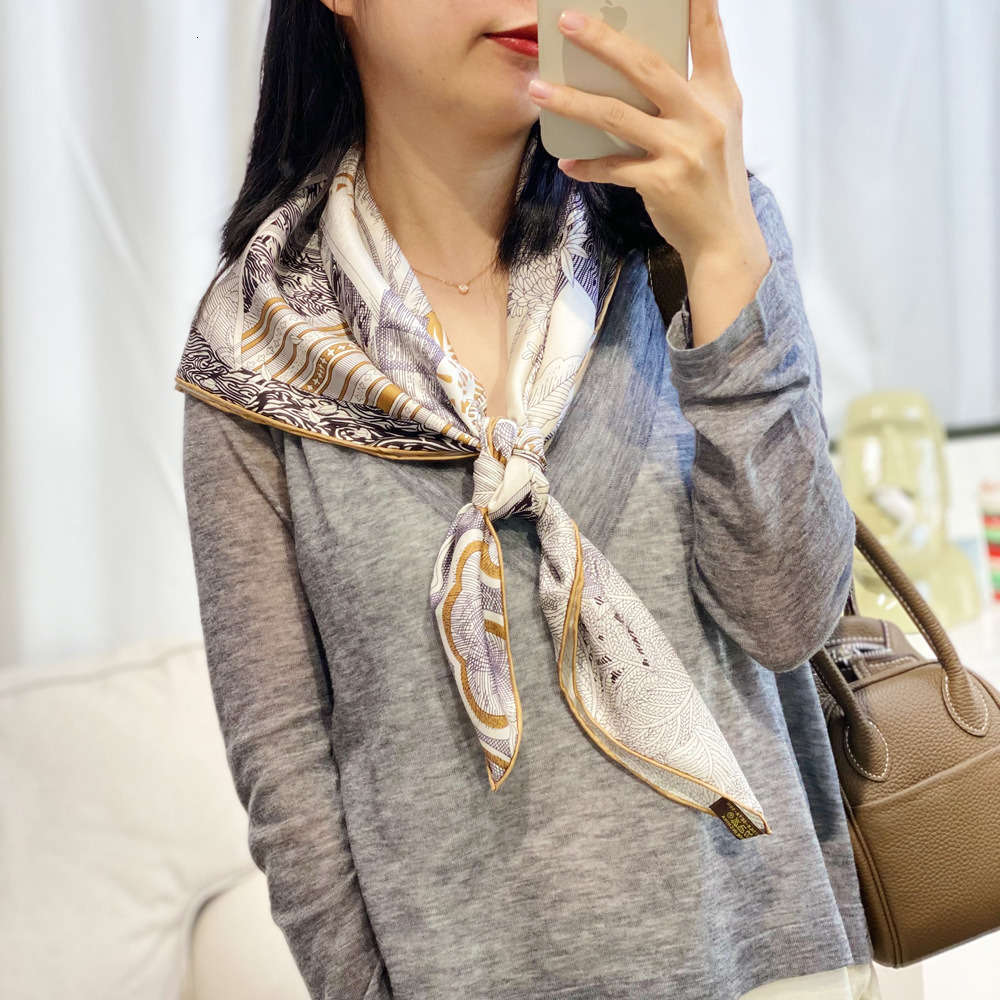 

twill natural silk scarf, 90cm net 14mm red classic style, hand crimping Ice, Blue;gray