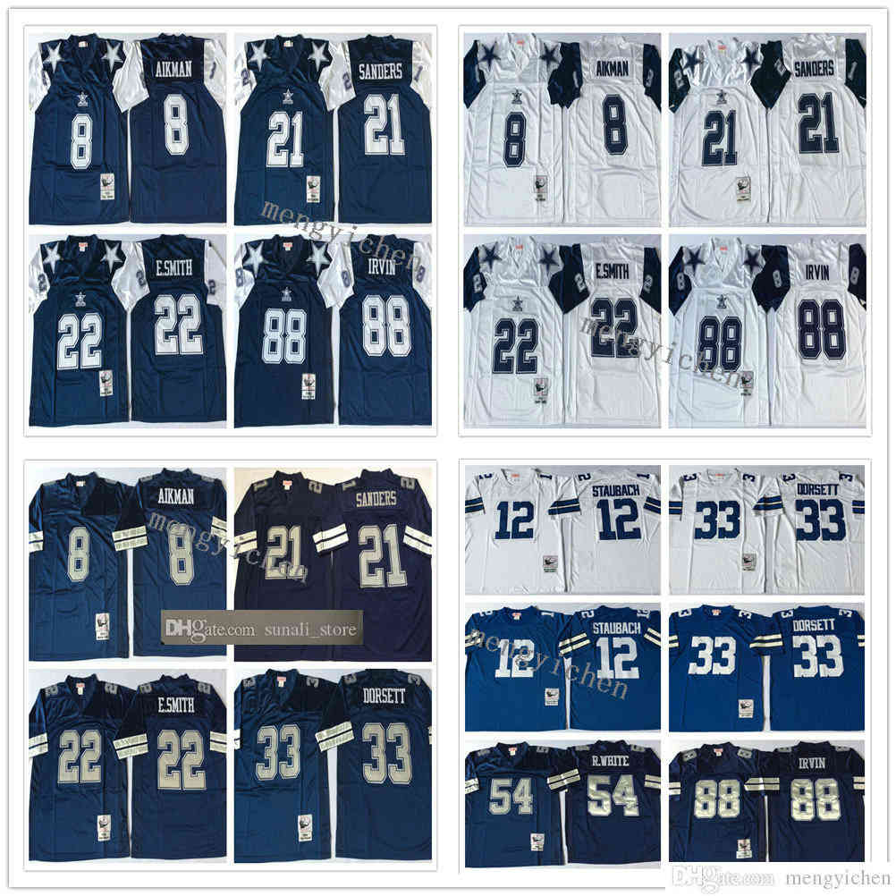

NCAA Men Football 8 Troy Aikman 12 Roger Staubach 21 Deion Sanders 22 Emmitt Smith 33 Tony Dorsett 88 Michael Irvin Jersey Vintage, Black;red