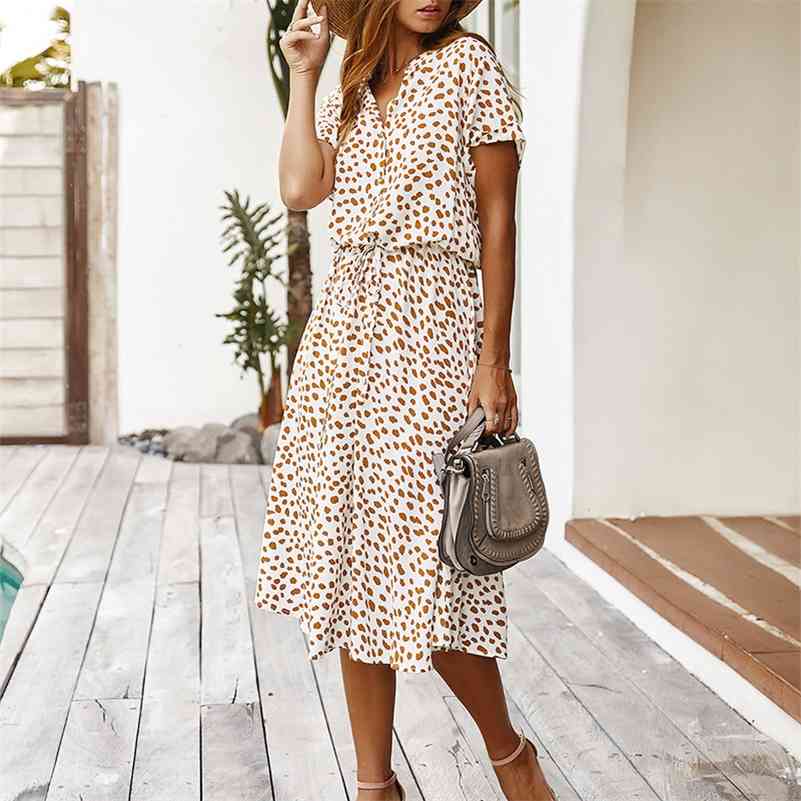 

Dots Print White Summer Dress Women Short Sleeve Tunic Vintage Midi Dress Casual Holiday Boho Beach Dress Vestidos 210518