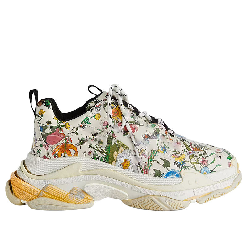 

Authentic The Hacker Project Triple S Shoes Beige Green Yellow Flora Print 17FW Men Women Trainers Old Dad Platform Sneakers Paris Sports With Original Box 36-46, Customize
