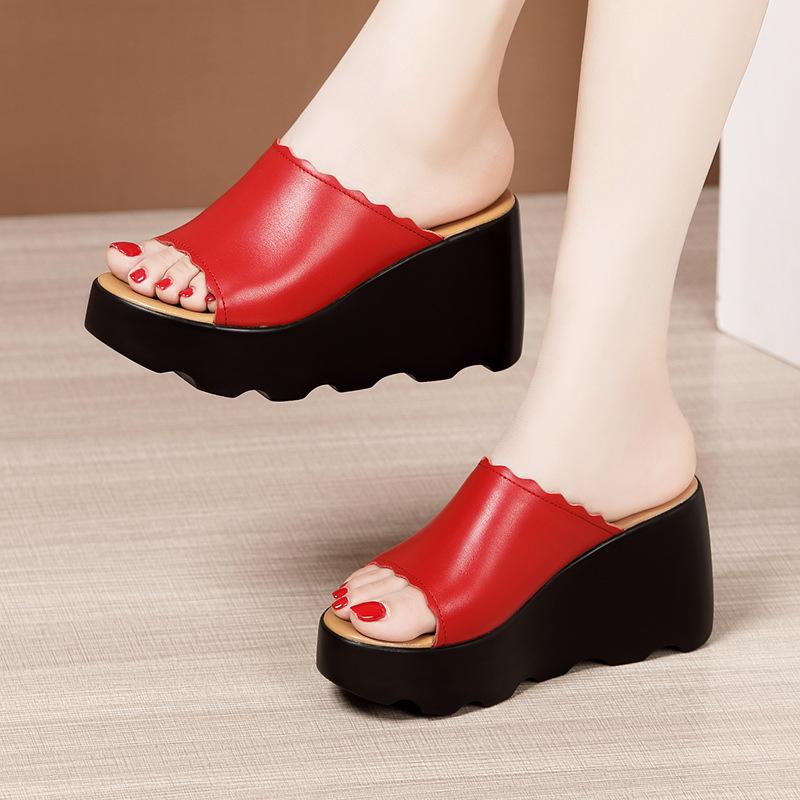 

Slippers Small Big Size 32 33-43 Chunky High Heels Slides Ladies Platform Shoes Summer 2021 Daily Elegant Office Beach Wedges Slipppers, Red 8cm