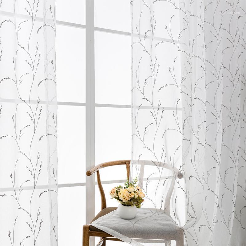 

Curtain & Drapes Miling Leaves Embroidered Sheer Curtains Tulle Voile For Living Room Bedroom Kitchen Window Treatment Drape Home Decor