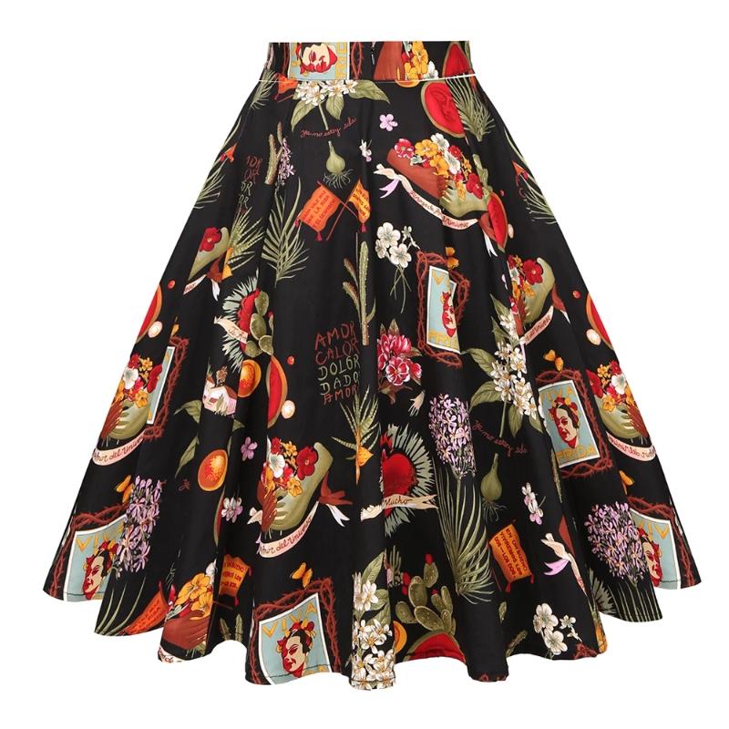 

Skirts SISHION 50s 60s Swing Rockabilly Cotton Black Skirt VD0020 High Waist A Line 2021 Summer Vintage Runway Floral Womens, Blackfloralfrid