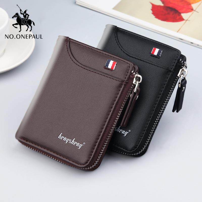 

NO.ONEPAUL Men Wallets Genuine Leather Short Fashion Coin Purses Holder Retro Business, Red;black