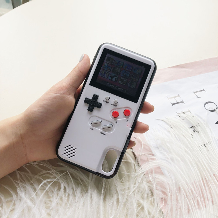 

Electronic Game Console Phone Case For Apple iPhone 12Mini 12ProMax 11ProMax X XS XR 8 7 6 6S Plus Color Screen Shockproof Cover, White