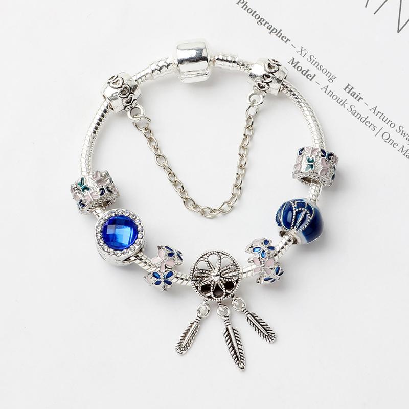 Charm Bracelets Valentine&#039;s Day S925 Silver Fit Original Pandoras Blue Dreamcatcher Pendant Bracelet Jewelry Beads DIY Bangles Gifts-image-707923124