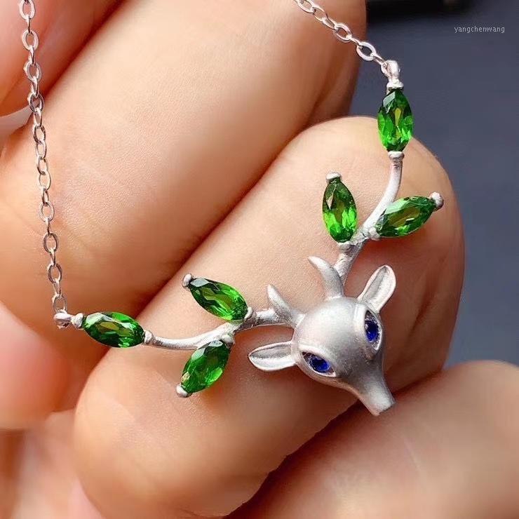 

CoLife Jewelry Mori Girl Style Pendant For Daily Wear 6 Pieces Natural Diopside Necklace Fashion 925 Silver Dear Head Chains