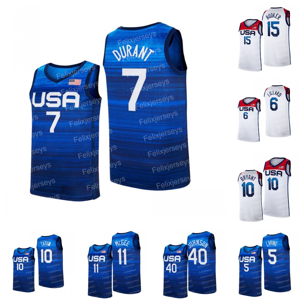 

USA 2021 Tokyo Olympics Basketball Jersey 7 Kevin Durant 5 Zach LaVine 6 Damian Lillard 10 Jayson Tatum 10 Bryant 11 JaVale McGee 15 Devin Booker 40 Keldon Johnson, White youth s-xl