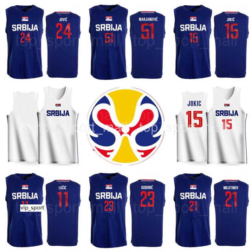 

2019 World Cup Team Srbija Jersey Basketball Serbia 21 Nikola Milutinov 23 Marko Guduric 22 Vasilije Micic Vladimir Lucic Raduljica Bircevic, Blue