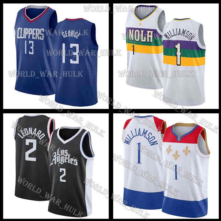 

2 Leonard Zion 1 Williamson Jersey Lonzo Kawhi Ball Los New Angeles Orleans Clippers Pelicans Paul 13 George Basketball Jerseys White 2021, Black;blue